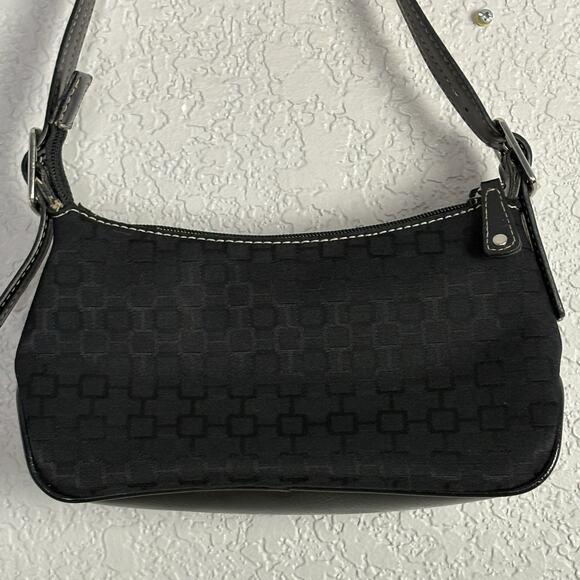 Vintage Y2k Nine West Mini Handbag Black Canvas Faux Leather Handle - Picture 2 of 10